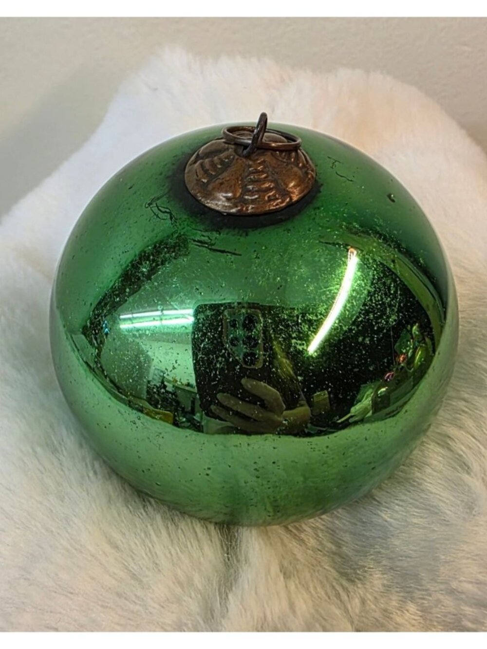 Antique Green Glass Kugel 3" German Christmas Ornament